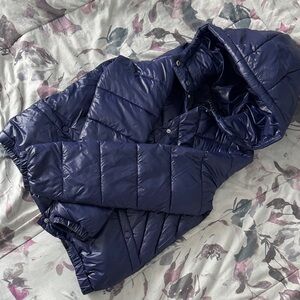 Bernardo Shiny Navy Hooded Puffer